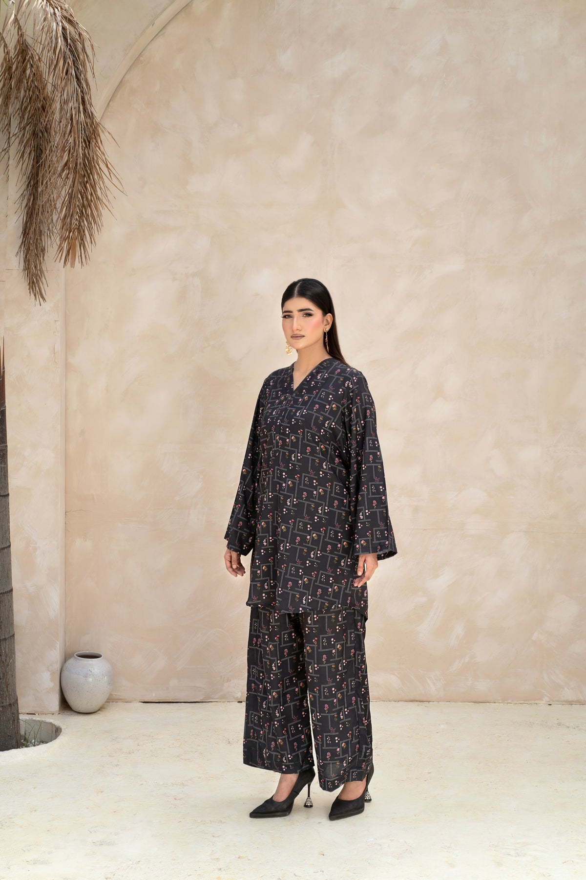 THE NOIR PRINTED ARABIC SILK CO-ORD SET (RTW2P-C1A1)