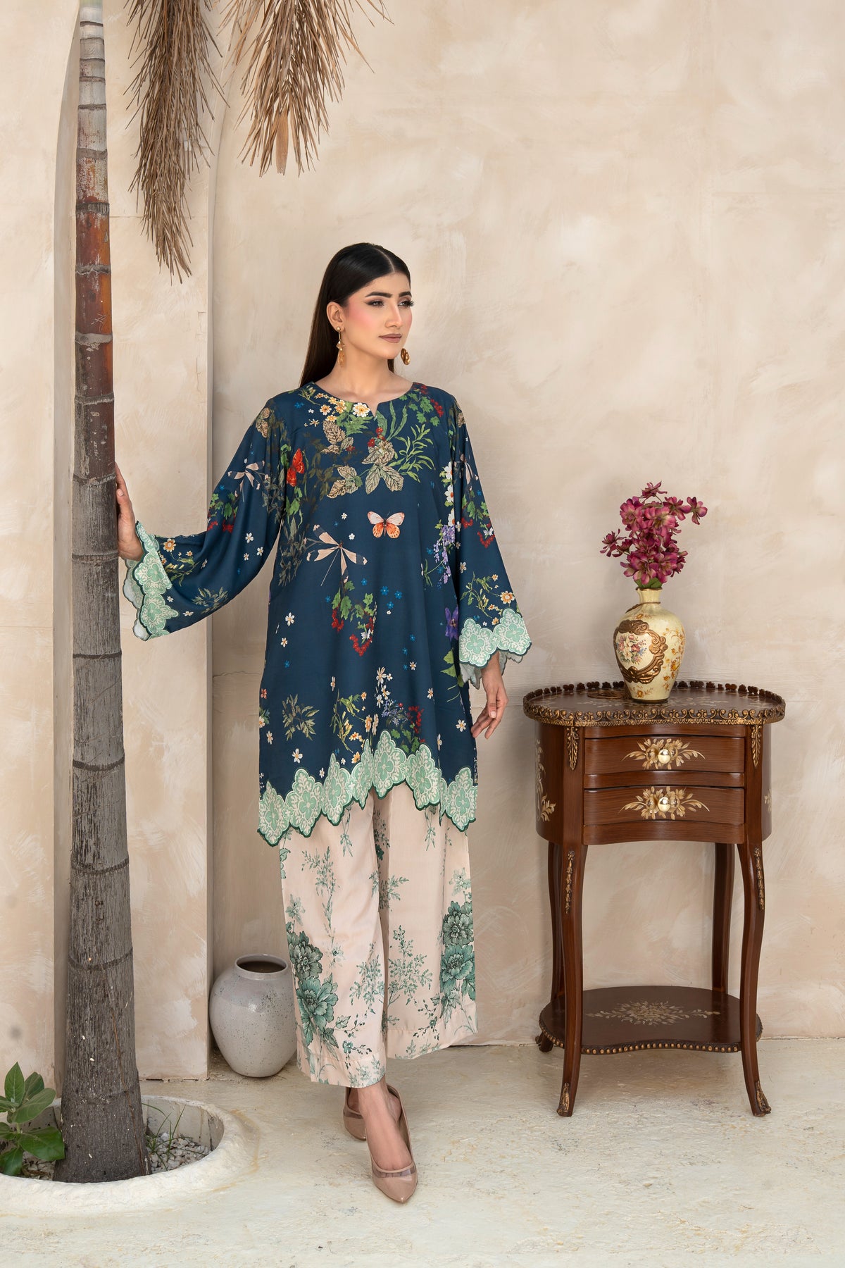 THE AZURE PRINTED ARABIC SILK CO-ORD SET (RTW2P-C1A2)