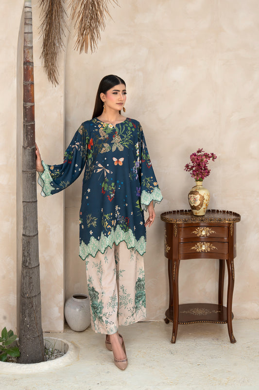 THE AZURE PRINTED ARABIC SILK CO-ORD SET (RTW2P-C1A2)
