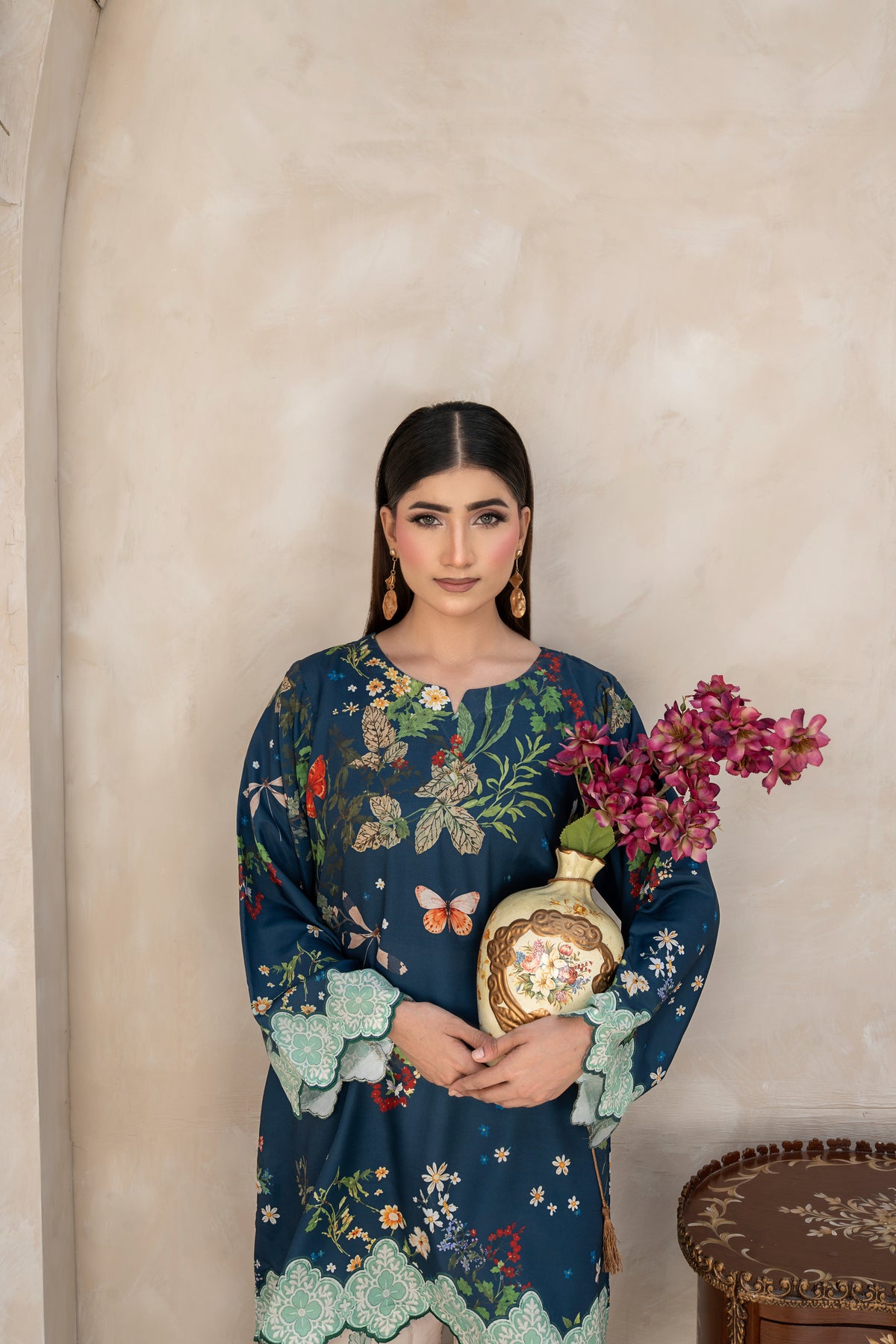 THE AZURE PRINTED ARABIC SILK CO-ORD SET (RTW2P-C1A2)