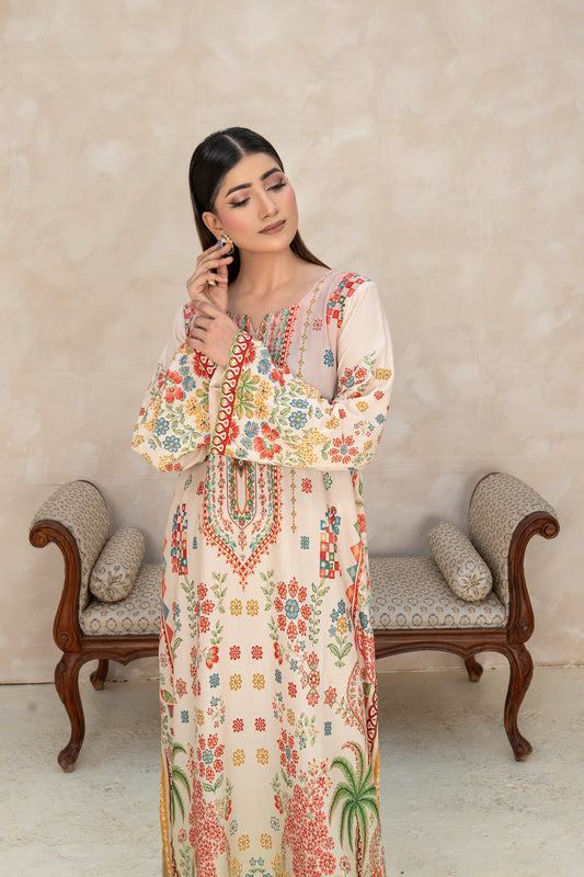 THE ROSE KAFTAN PRINTED ARABIC SILK (RTW1P-C1A5)