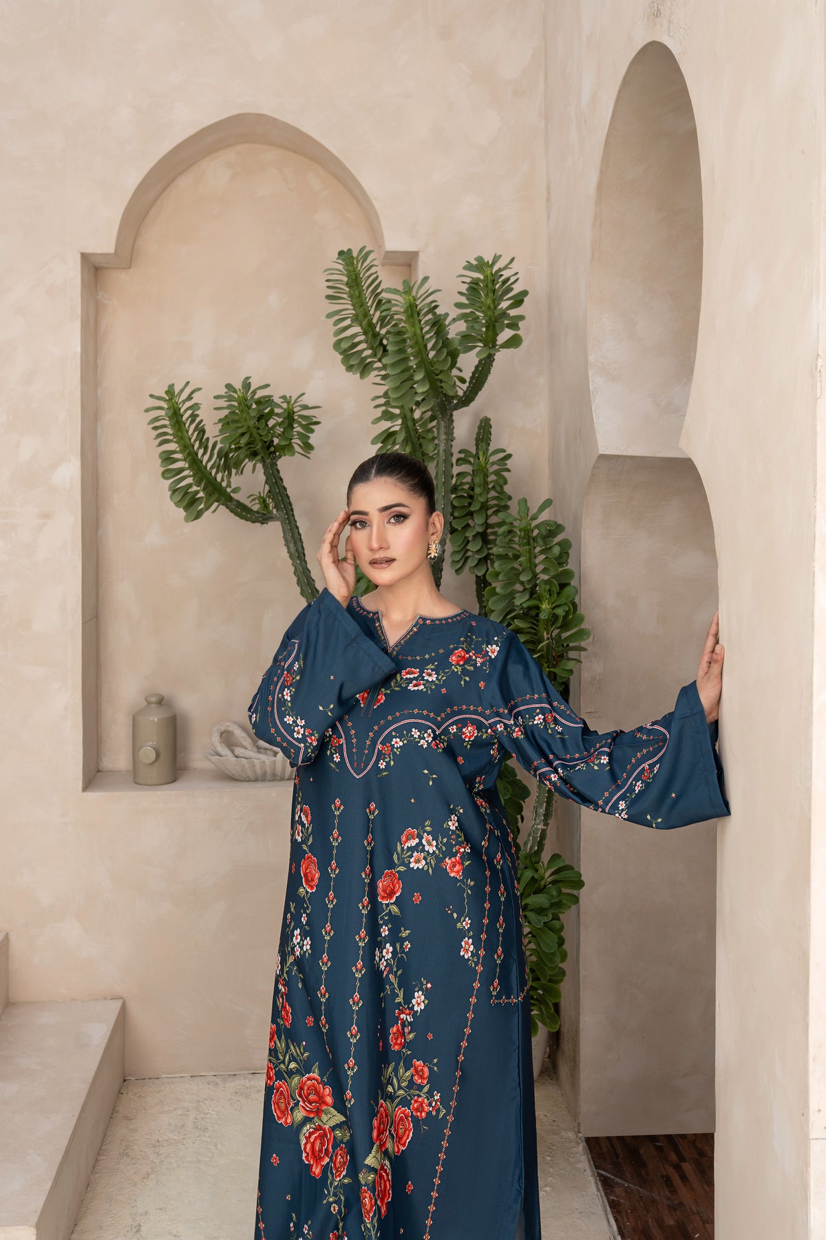THE MIDNIGT KAFTAN PRINTED ARABIC SILK (RTW1P-C1A7)