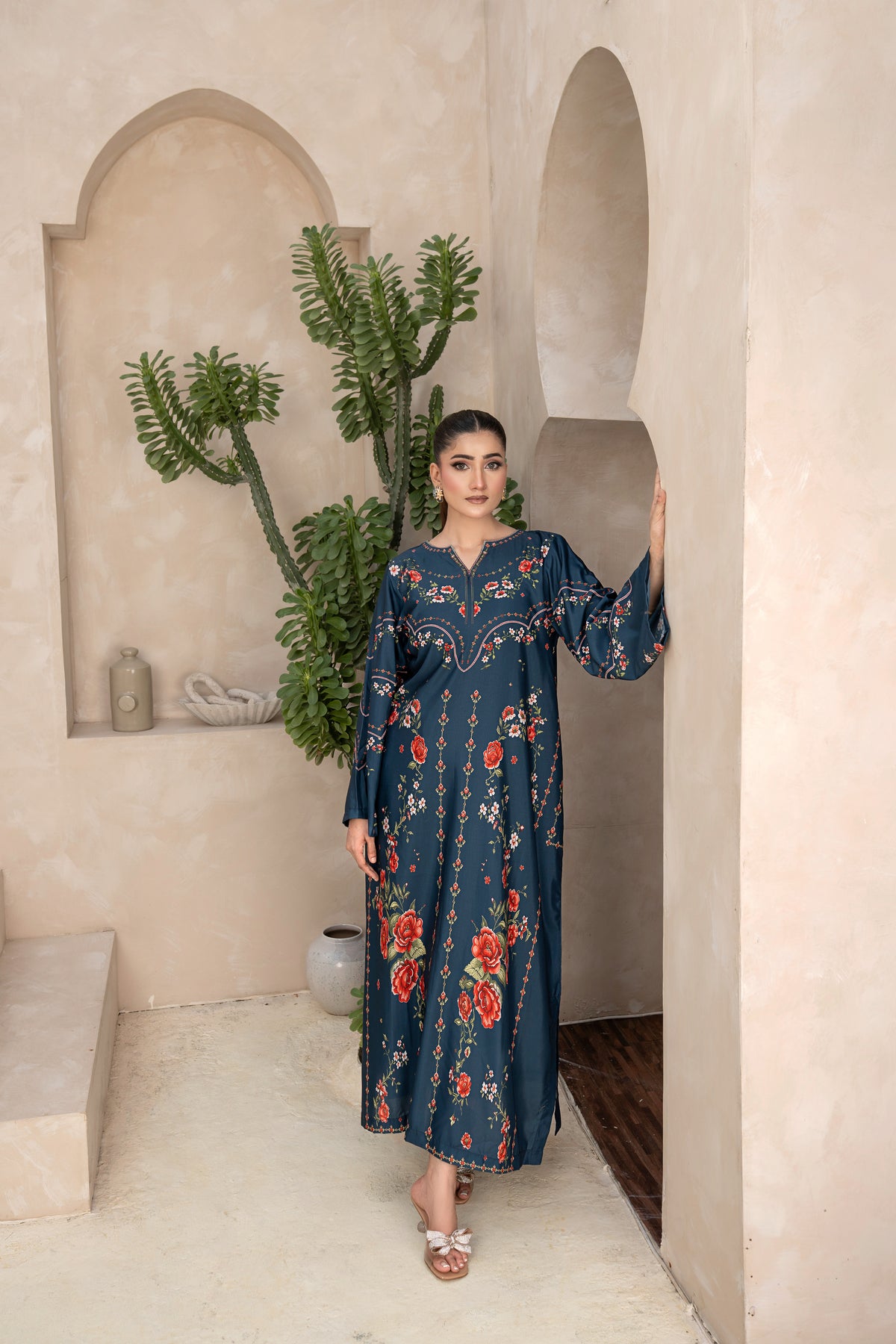 THE MIDNIGT KAFTAN PRINTED ARABIC SILK (RTW1P-C1A7)