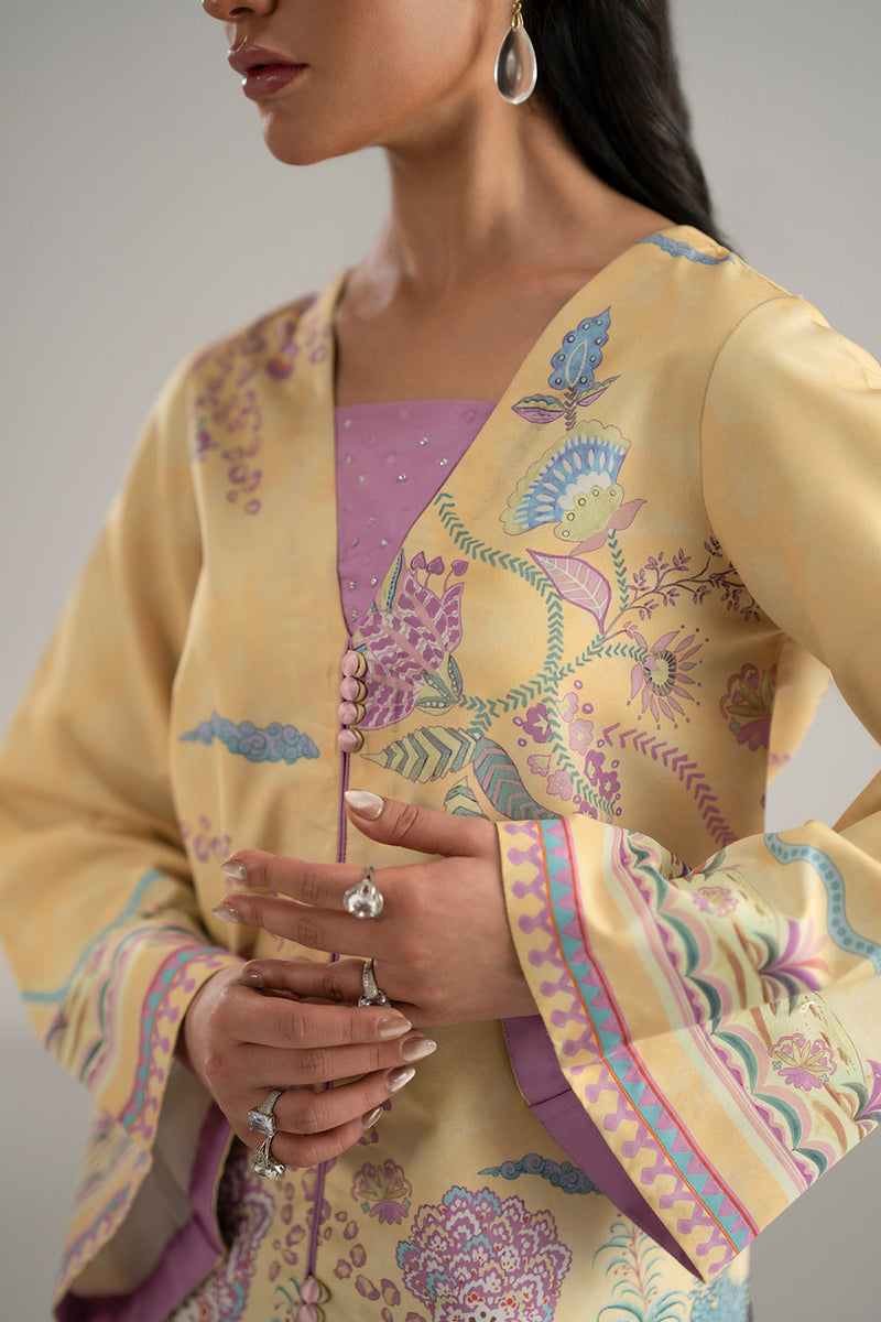 MUSTARD YELLOW PRINTED ARABIC SILK 2PCS SET