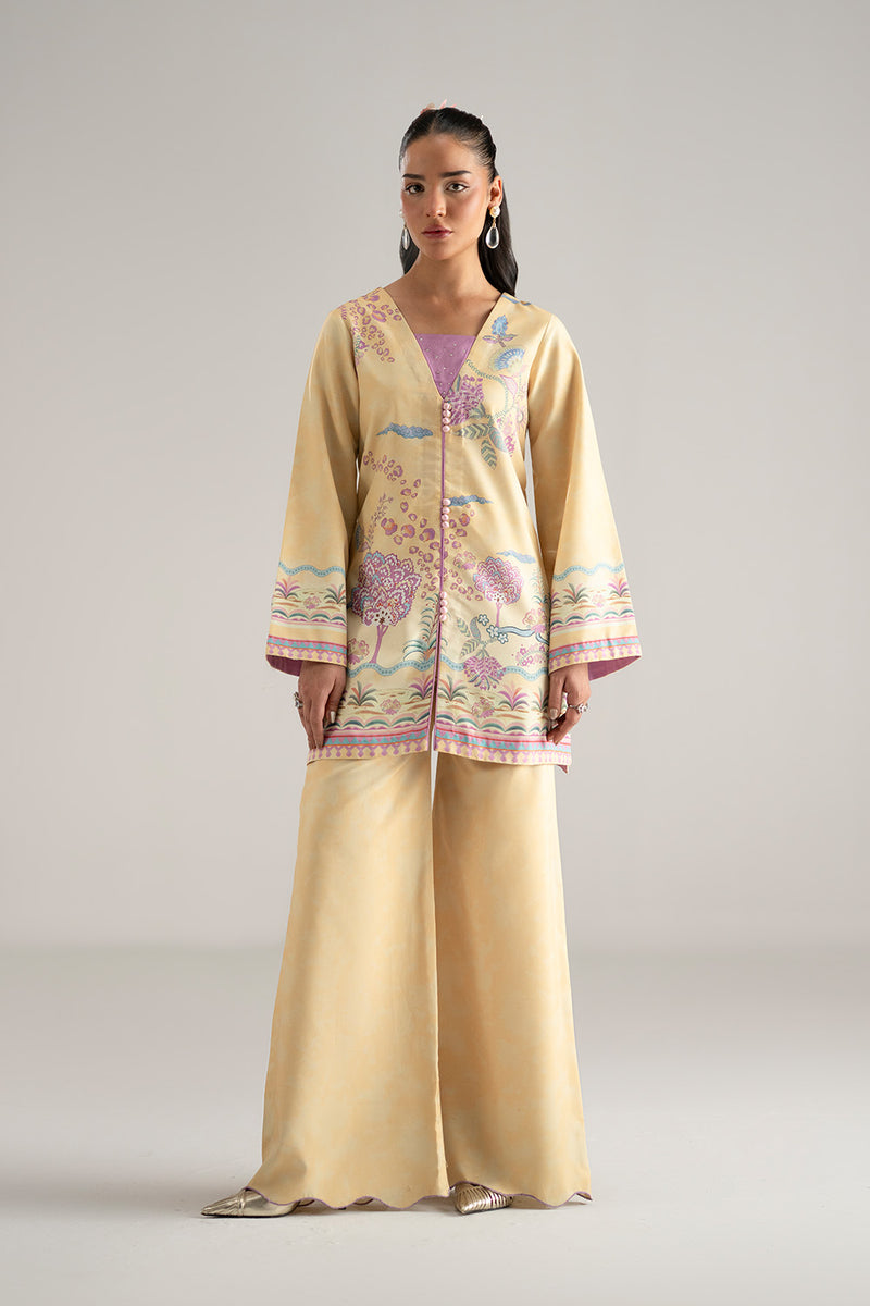MUSTARD YELLOW PRINTED ARABIC SILK 2PCS SET