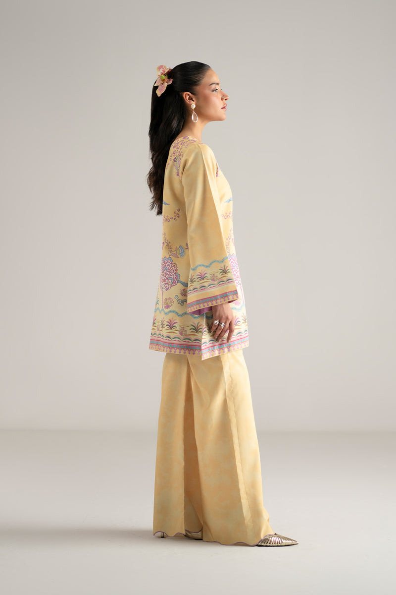 MUSTARD YELLOW PRINTED ARABIC SILK 2PCS SET
