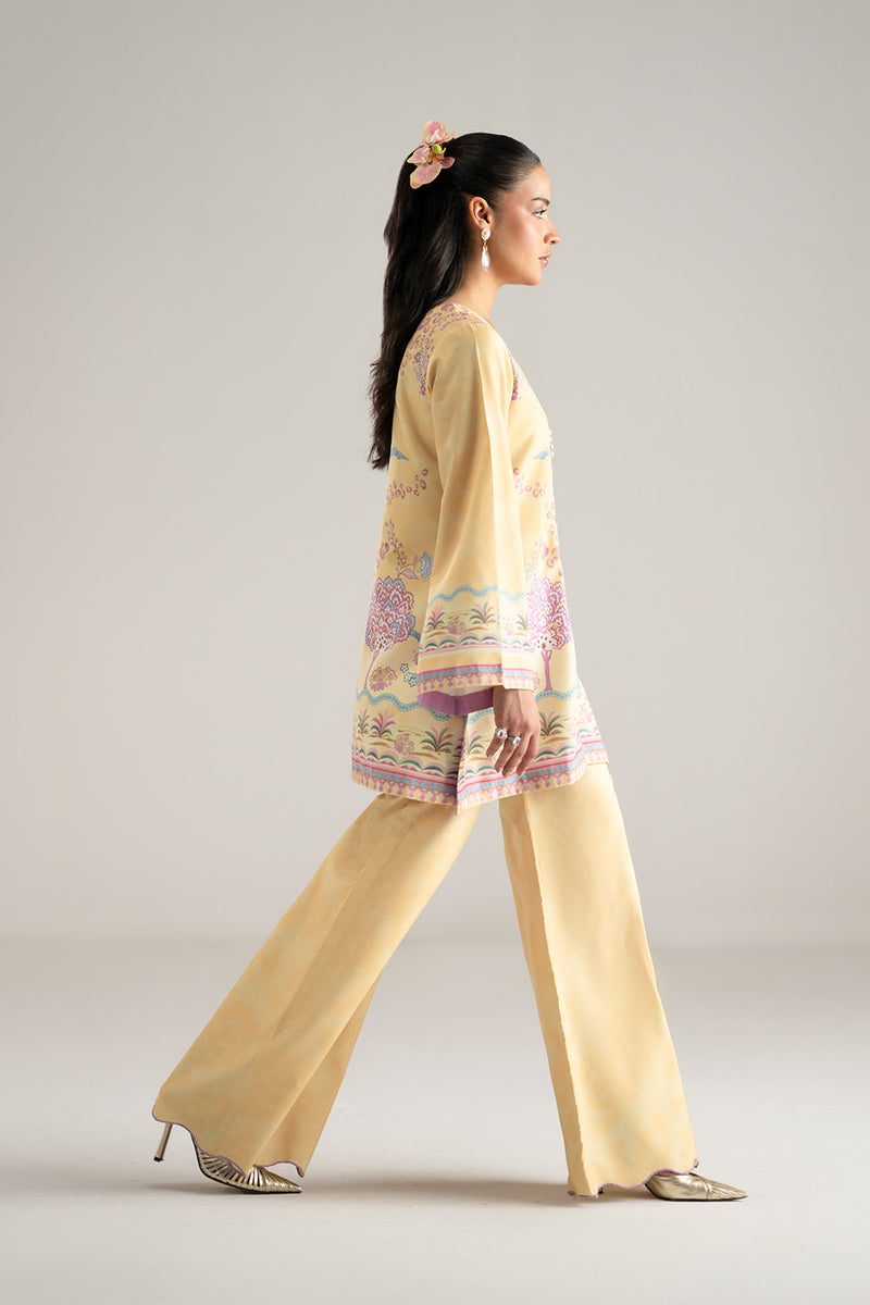MUSTARD YELLOW PRINTED ARABIC SILK 2PCS SET