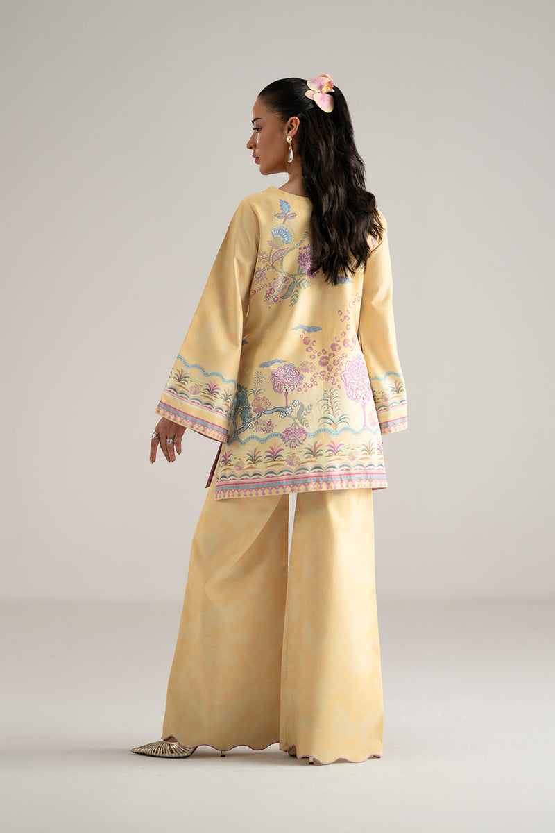 MUSTARD YELLOW PRINTED ARABIC SILK 2PCS SET