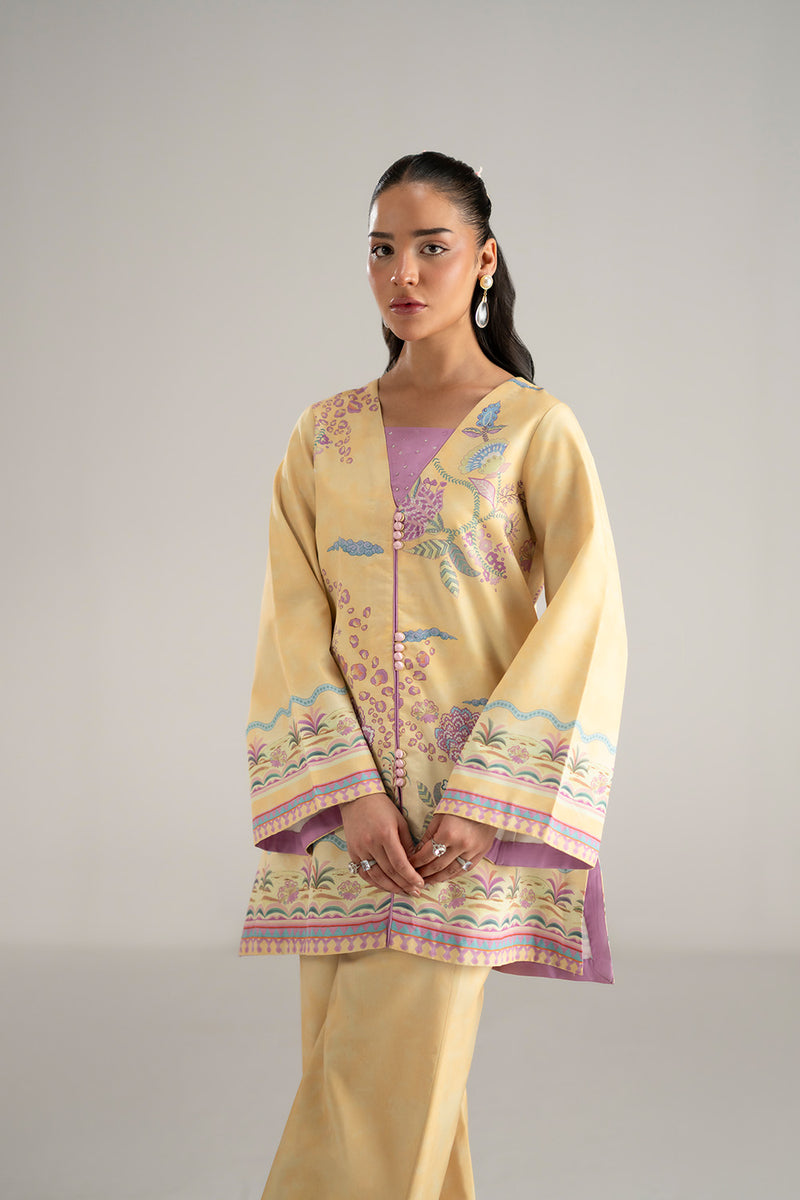 MUSTARD YELLOW PRINTED ARABIC SILK 2PCS SET