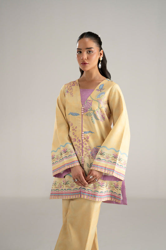MUSTARD YELLOW PRINTED ARABIC SILK 2PCS SET